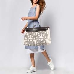 Pre Owned Hermes Ebene/Ecru H Plume Canvas and Hunter Leather Circuit 24 Herbag Zip Cabine 50 Bag