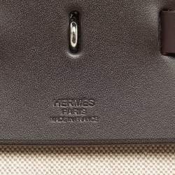 Pre Owned Hermes Ebene/Ecru H Plume Canvas and Hunter Leather Circuit 24 Herbag Zip Cabine 50 Bag