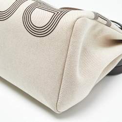 Pre Owned Hermes Ebene/Ecru H Plume Canvas and Hunter Leather Circuit 24 Herbag Zip Cabine 50 Bag