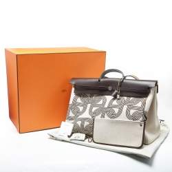 Pre Owned Hermes Ebene/Ecru H Plume Canvas and Hunter Leather Circuit 24 Herbag Zip Cabine 50 Bag