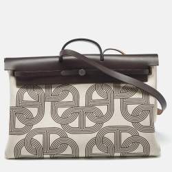Hermes Ebene/Ecru H Plume Canvas and Hunter Leather Circuit 24 Herbag Zip Cabine 50 Bag