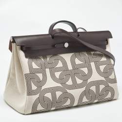 Pre Owned Hermes Ebene/Ecru H Plume Canvas and Hunter Leather Circuit 24 Herbag Zip Cabine 50 Bag