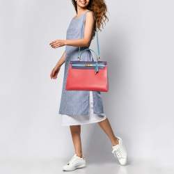 Pre Owned Hermes Bleu Jean/Anemone/Rose Tyrien Epsom Leather Gold Finish Kelly Sellier 35 Bag