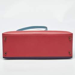 Pre Owned Hermes Bleu Jean/Anemone/Rose Tyrien Epsom Leather Gold Finish Kelly Sellier 35 Bag