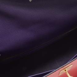 Pre Owned Hermes Bleu Jean/Anemone/Rose Tyrien Epsom Leather Gold Finish Kelly Sellier 35 Bag