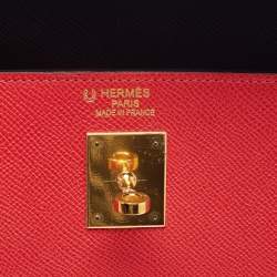 Pre Owned Hermes Bleu Jean/Anemone/Rose Tyrien Epsom Leather Gold Finish Kelly Sellier 35 Bag