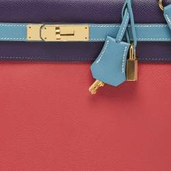Pre Owned Hermes Bleu Jean/Anemone/Rose Tyrien Epsom Leather Gold Finish Kelly Sellier 35 Bag