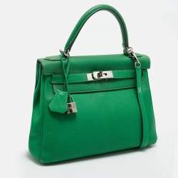 Pre Owned Hermes Bambou Togo Leather Palladium Finish Kelly Retourne 28 Bag