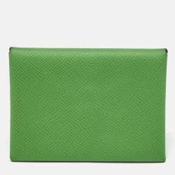 Pre Owned Hermes Vert Yucca Epsom Leather Calvi Duo Card Holder