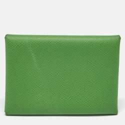 Pre Owned Hermes Vert Yucca Epsom Leather Calvi Duo Card Holder