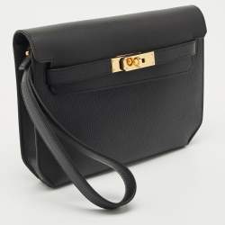 Pre Owned Hermès Black Novillo Leather Kelly Depeches 25 Pouch