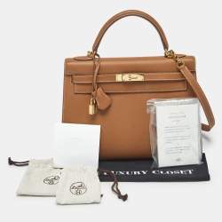 Pre Owned Hermes Gold Epsom Leather Gold Finish Kelly Sellier 32 Bag