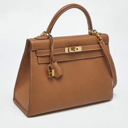 Pre Owned Hermes Gold Epsom Leather Gold Finish Kelly Sellier 32 Bag
