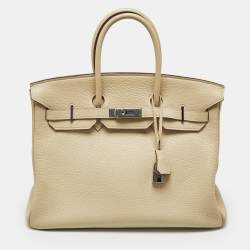 Pre Owned Hermes Parchemin Togo Leather Palladium Finish Birkin 35 Bag