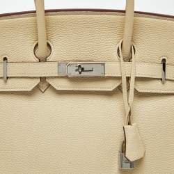 Pre Owned Hermes Parchemin Togo Leather Palladium Finish Birkin 35 Bag