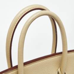 Pre Owned Hermes Parchemin Togo Leather Palladium Finish Birkin 35 Bag