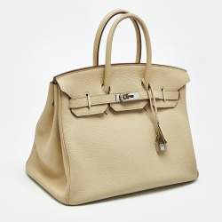 Pre Owned Hermes Parchemin Togo Leather Palladium Finish Birkin 35 Bag