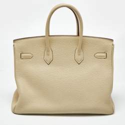 Pre Owned Hermes Parchemin Togo Leather Palladium Finish Birkin 35 Bag