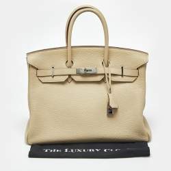 Pre Owned Hermes Parchemin Togo Leather Palladium Finish Birkin 35 Bag