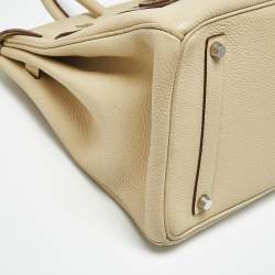 Pre Owned Hermes Parchemin Togo Leather Palladium Finish Birkin 35 Bag