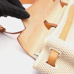 Pre Owned Hermes Herbag MM Toile Hunter Natural Black Leather Bag