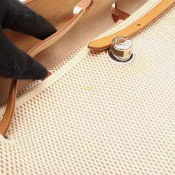 Pre Owned Hermes Herbag MM Toile Hunter Natural Black Leather Bag