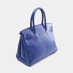 Pre Owned Hermes Birkin 30 Blue Electric Leather Handbag