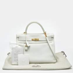 Pre Owned Hermes Blanc Togo Leather Gold Finish Kelly Retourne 35 Bag