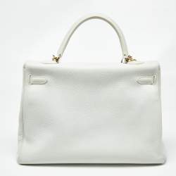 Pre Owned Hermes Blanc Togo Leather Gold Finish Kelly Retourne 35 Bag