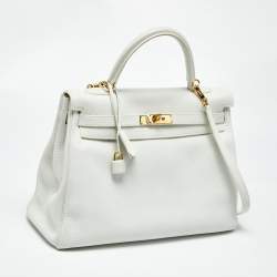 Pre Owned Hermes Blanc Togo Leather Gold Finish Kelly Retourne 35 Bag