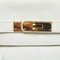 Pre Owned Hermes Blanc Togo Leather Gold Finish Kelly Retourne 35 Bag