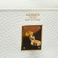 Pre Owned Hermes Blanc Togo Leather Gold Finish Kelly Retourne 35 Bag