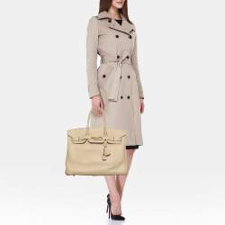 Pre Owned Hermes Beige Swift Leather Gold Finish Birkin 35 Bag