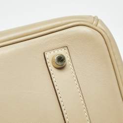 Pre Owned Hermes Beige Swift Leather Gold Finish Birkin 35 Bag