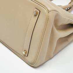 Pre Owned Hermes Beige Swift Leather Gold Finish Birkin 35 Bag