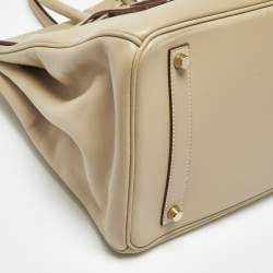 Pre Owned Hermes Beige Swift Leather Gold Finish Birkin 35 Bag