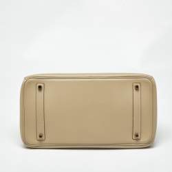 Pre Owned Hermes Beige Swift Leather Gold Finish Birkin 35 Bag