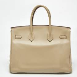Pre Owned Hermes Beige Swift Leather Gold Finish Birkin 35 Bag