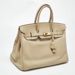 Pre Owned Hermes Beige Swift Leather Gold Finish Birkin 35 Bag