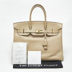 Pre Owned Hermes Beige Swift Leather Gold Finish Birkin 35 Bag
