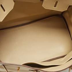 Pre Owned Hermes Beige Swift Leather Gold Finish Birkin 35 Bag