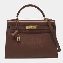 Pre Owned Hermes Chocolat Courchevel Leather Gold Finish Kelly Sellier 32 Bag