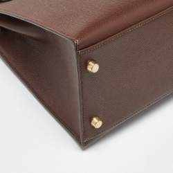 Pre Owned Hermes Chocolat Courchevel Leather Gold Finish Kelly Sellier 32 Bag