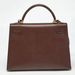 Pre Owned Hermes Chocolat Courchevel Leather Gold Finish Kelly Sellier 32 Bag