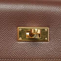 Pre Owned Hermes Chocolat Courchevel Leather Gold Finish Kelly Sellier 32 Bag