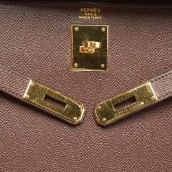 Pre Owned Hermes Chocolat Courchevel Leather Gold Finish Kelly Sellier 32 Bag
