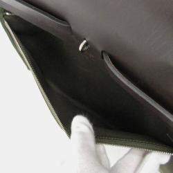 Pre Owned Hermes Her Bag Zip Dark Brown Khaki Toile Officier Leather Handbag MM