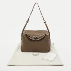 Pre Owned Hermes Etoupe Grey Taurillon Clemence Leather Lindy 30 Bag