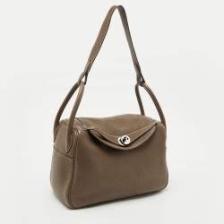 Pre Owned Hermes Etoupe Grey Taurillon Clemence Leather Lindy 30 Bag
