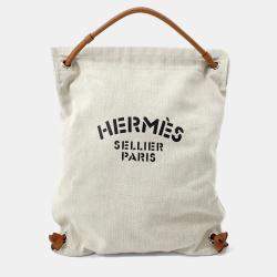 Pre Owned Hermes Aline Backpack Beige Natural Toile Chevrons Barenia Leather Shoulder Bag